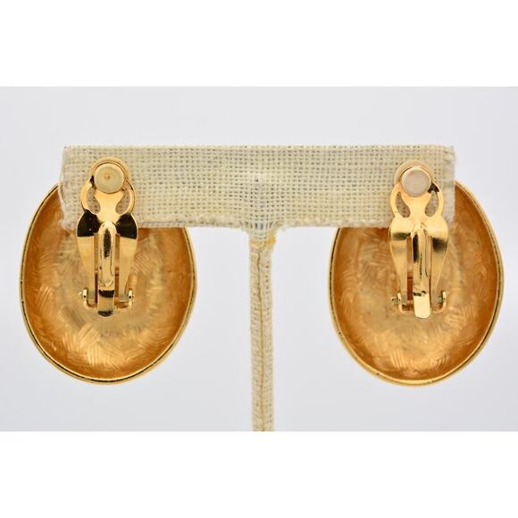 Givenchy Vintage Big Cabochon Clip On Earrings Red Gold Chunky Signed 1980s Bin1 - Picture 10 of 12